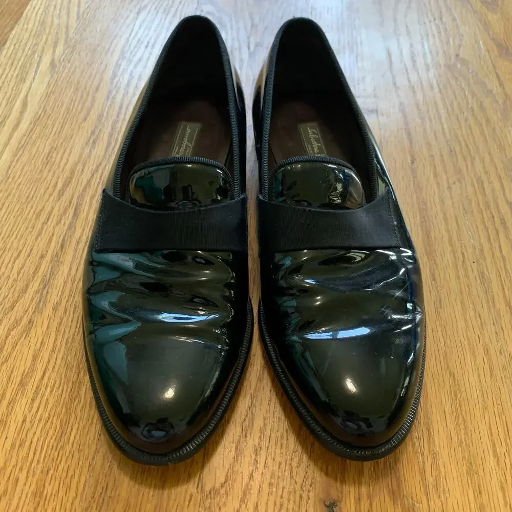 Men’s Salvatore Ferragamo Black Patent Leather Tuxedo Shoes Size 9 EUC!